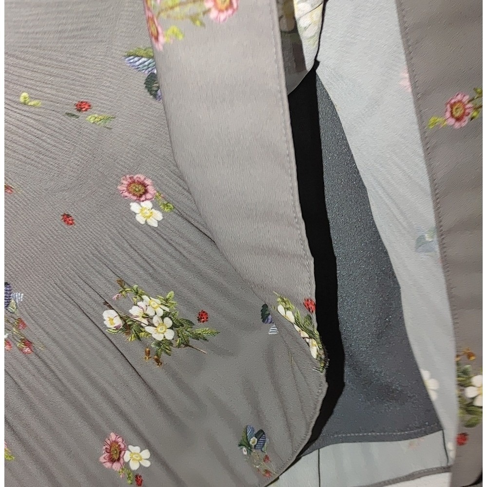 Ted‎ Baker Oracle Mock Neck Midi Ruffle Gray Pleated Sleeveless Cream Floral 1 4 - Picture 9 of 15